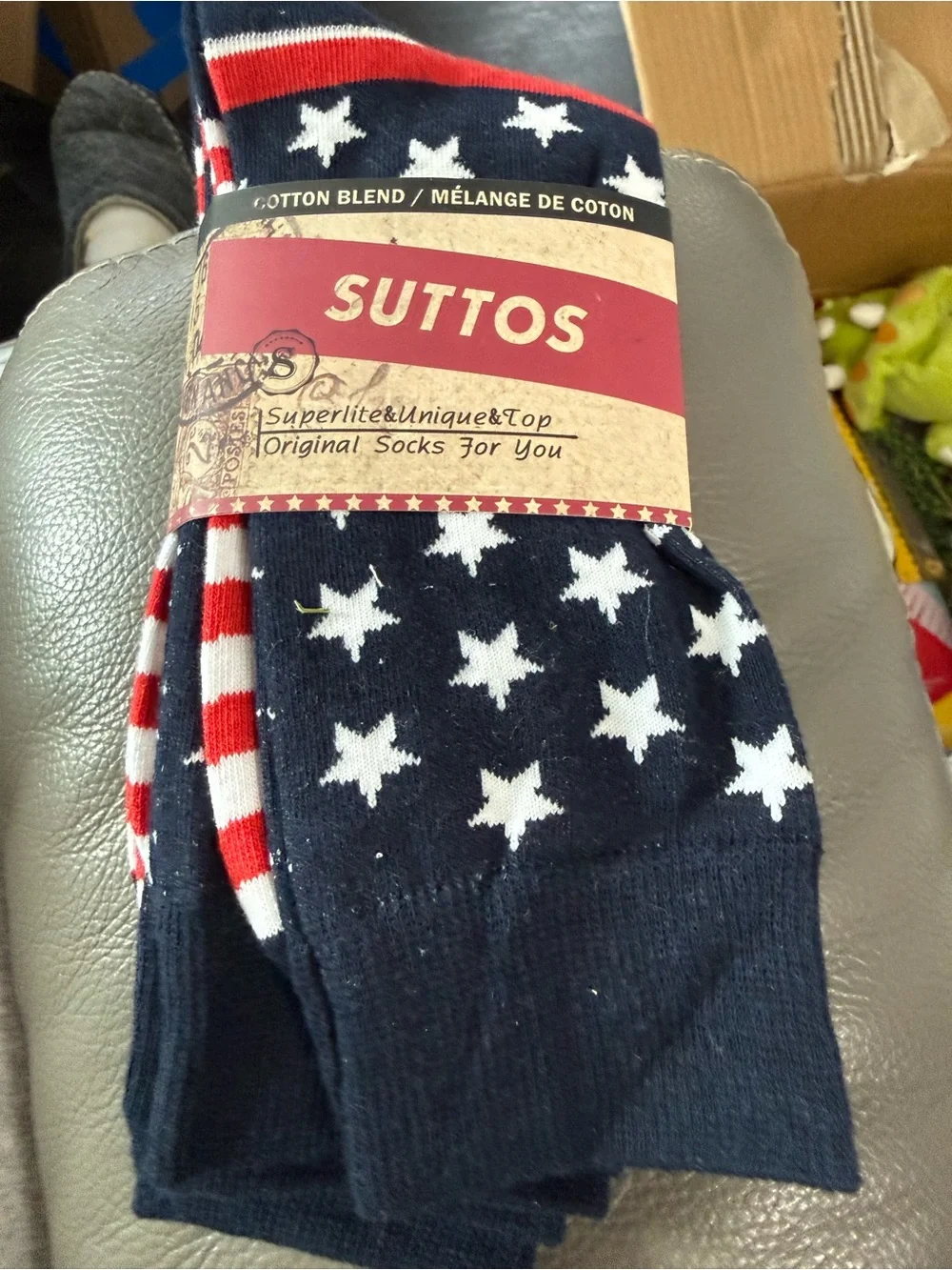 Men's Navy Stars & Red Stripe Cotton Blend Socks. 3 pair
